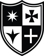 Bold Black And White Medieval Shield. Vector Illustration Isolated On White