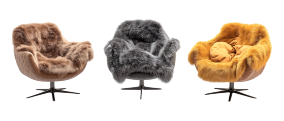 Pack of Cozy Fur Throw on Velvet Armchair Against Transparent Background for Home Decor Branding, Furniture Promotion, or Interior Design Projects