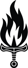 Bold Black And White Flaming Sword. Vector Illustration Isolated On White