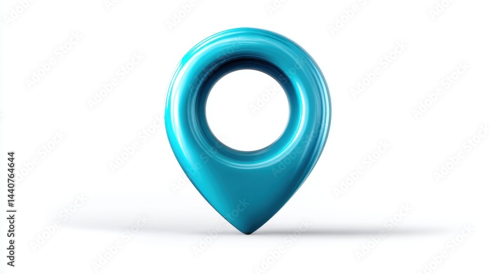 Poster glossy turquoise location pin on white background conveying navigation and mapping concept for digit