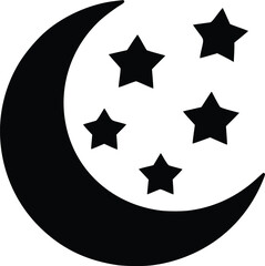 Bold Black And White Moon And Stars. Vector Illustration Isolated On White