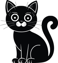 Bold Black And White Sitting Cat. Vector Illustration Isolated On White