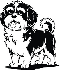 Bold Black And White Standing Dog. Vector Illustration Isolated On White