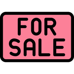 For Sale Sign Board Icon, Red Banner With Text, Filled Style Isolated Vector Icon.