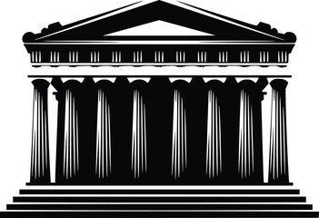 Bold Black And White Ancient Temple. Vector Illustration Isolated On White