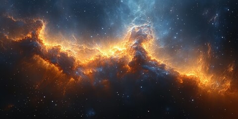 Fototapeta premium Colorful cosmic clouds illuminate the night sky in a stunning display of orange and blue hues