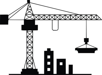Bold Black And White Construction Crane. Vector Illustration Isolated On White