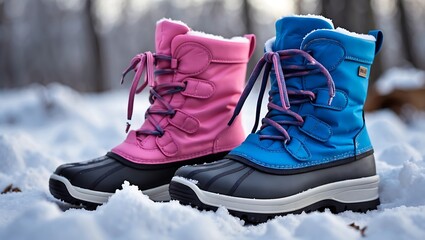 A pair of isolated brown leather winter boots, new footwear for walking in the snow