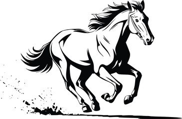 Bold Black And White Racing Horse. Vector Illustration Isolated On White