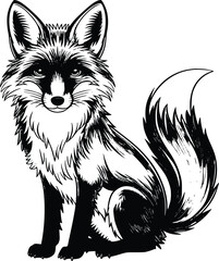 Bold Black And White Red Fox. Vector Illustration Isolated On White