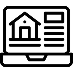 Online House Shopping, Laptop House Rent Online, Lineal Style Isolated Vector Icon. 