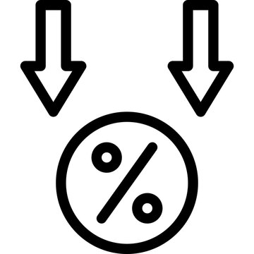 Interest Rate Reduction Or Percent Down, Decrease Icon. Lineal Style Isolated Vector Icon.