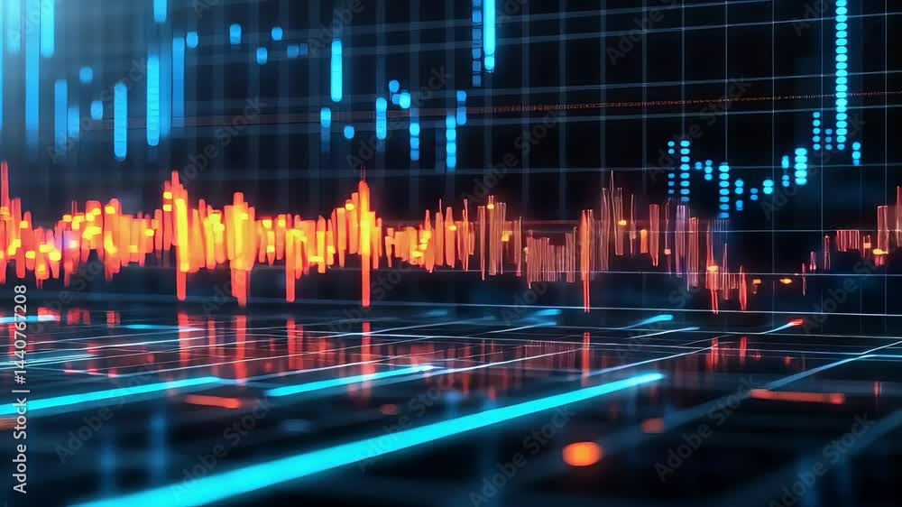 Poster abstract digital stock market or financial data graph with price fluctuations and trading indicators