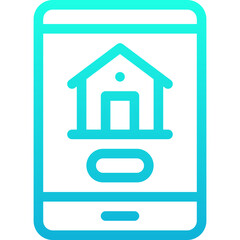 Online House Shopping, Mobile House Rent Online, Lineal Gradient Style Isolated Vector Icon. 