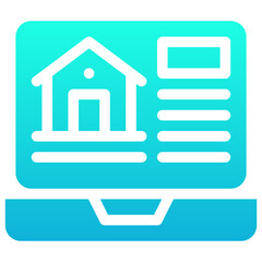 Online House Shopping, Laptop House Rent Online, Silhouette Gradient Style Isolated Vector Icon.