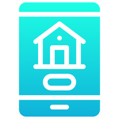 Online House Shopping, Mobile House Rent Online, Silhouette Gradient Style Isolated Vector Icon.