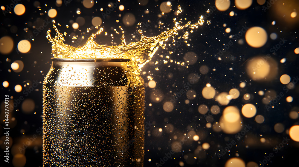 Poster sparkling beverage splash: a dynamic shot capturing the effervescence of a refreshing beverage explo