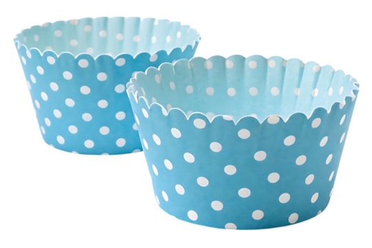 Blue polka dot cupcake liners on transparent background