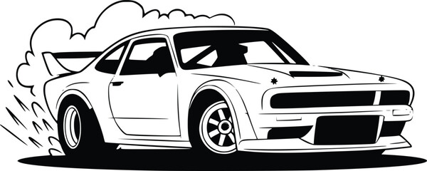 Bold Black And White Race Car Drifting. Vector Illustration Isolated On White © Syed  39