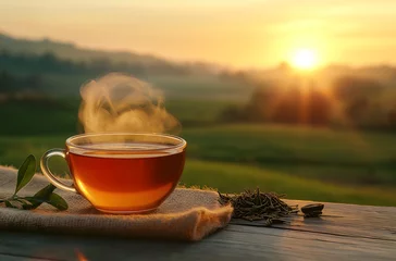 Fototapeten A cup of tea at sunrise © 程 蔡