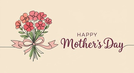 HAPPY MOTHER DAY CARD. CONTINUOUS ONE LINE DRAWING.