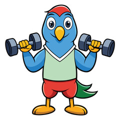 Fototapeta premium Cartoon Bird Lifting Dumbbells Exercise