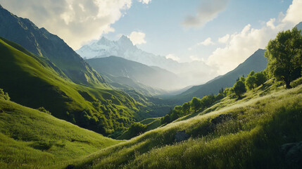 Lush valley, majestic mountains