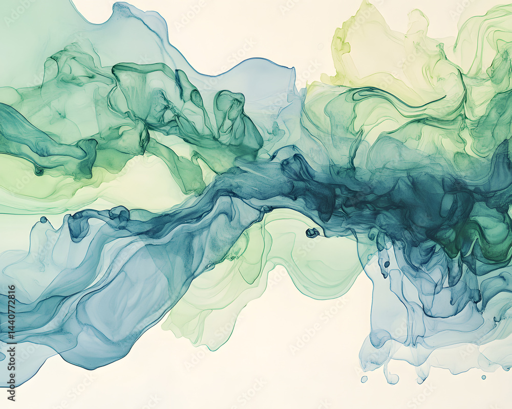 Poster abstract flowing ink: dynamic layers of ink create an abstract, ethereal landscape of colors, inviti