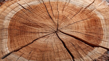 Fototapeta premium Close-up of a tree stump, showing growth rings and cracks, textured, natural