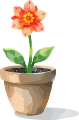Fototapeta premium Flower in a pot watercolor vector illustration.