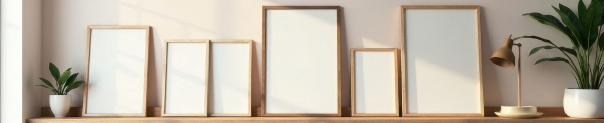 Fototapeta premium Modern flat's empty frame rack, ready for art, wood, modern apartment, texture