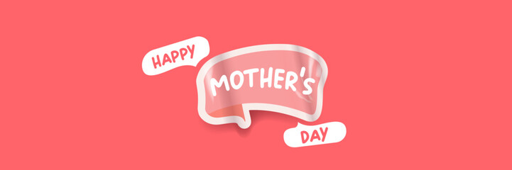 happy Mothers DAY groovy aesthetic sticker design isolated on pink. Mothers day motto sticker, tag, retro label, banner, ribbon, label png with quote. National mom day