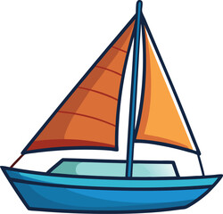 Stunning Vector Illustration of a Sailboat Featuring Bold Blue Sails, a Radiant Orange Hull, and Vibrant Nautical Details for Marine, Travel, and Adventure Design Projects