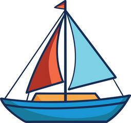 Stunning Vector Illustration of a Sailboat Featuring Bold Blue Sails, a Radiant Orange Hull, and Vibrant Nautical Details for Marine, Travel, and Adventure Design Projects