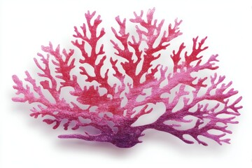 Vibrant coral reef creation in shades of red and pink against a pristine white background showcasing intricate detail and natural underwater beauty