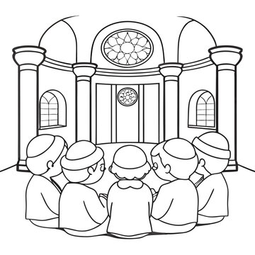 children praying synagogue black and white clip art preview