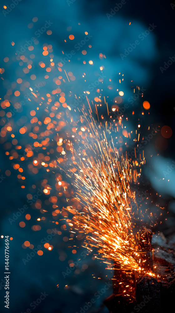 Poster burning sparks in the dark: a mesmerizing capture of fiery sparks erupting into the night, creating 