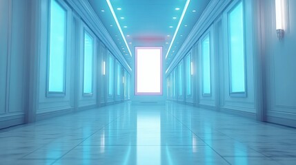 Fototapeta premium Modern, glowing hallway with light panels