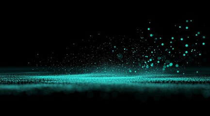 Abstract teal particle explosion on black background