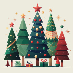 "Christmas Tree Silhouette Vector Collection in Minimalist and Festive Styles for Holiday Design Projects"