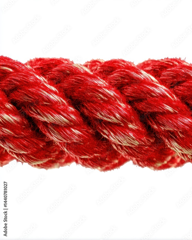 Poster close up of a vibrant red rope against a clean white backdrop showcasing intricate weaving pattern a