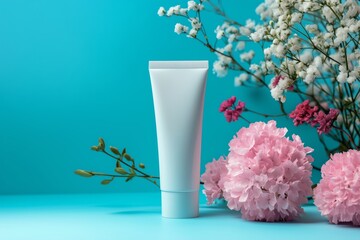 A white tube template for cosmetic packaging with blank space for text or design. Mockup image