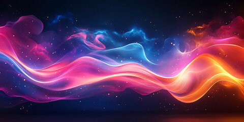 Abstract colorful energy wave illustration with sparkles and flowing shapes on a dark background for modern design projects and cosmic presentations suitable for futuristic themes
