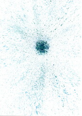 This illustration looks like a powerful splash or explosion of colors. In the center is a dense cluster of dark blue and green shades, from which drops and splashes of increasingly lighter tones.