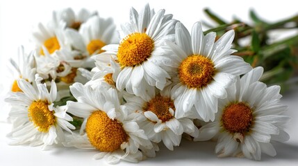 Obraz premium a beautiful bouquet of fresh daisies on a white isolated background, simple and bright design