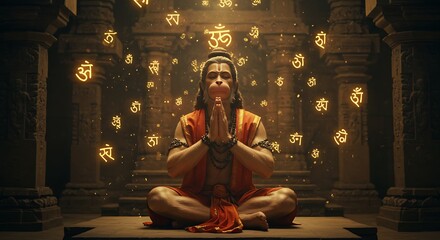 Meditative Hanuman with Divine Symbols: A Spiritual Journey of Inner Peace