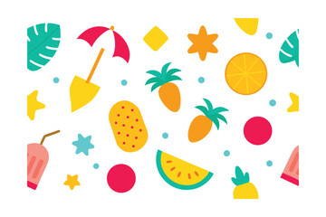Flat Summer Pattern on White Background 