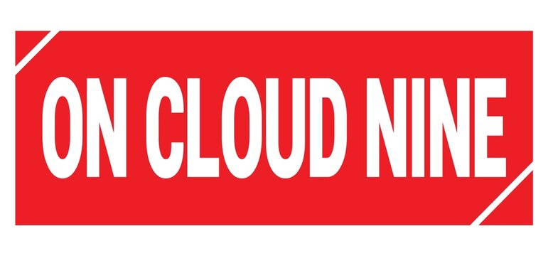 ON CLOUD NINE text written on red stamp sign.