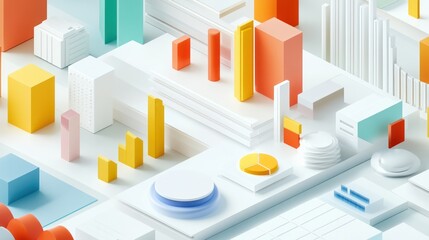 Colorful geometric shapes forming an abstract city skyline.