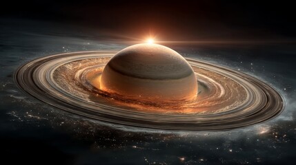 Stunning view of saturn with glowing sun and rings in space